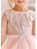 Dusty Pink Lace Tulle Sheer Back Flower Girl Dress